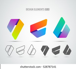 Vector abstract 3d drop logo design elements. Origami retro style. Corporate identity. Application icon design.