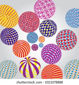 Vector abstract 3d effect background.  Bright spheres with different patterns.