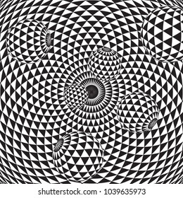Vector abstract 3d effect background. Spheres on background with black and white triangles. 