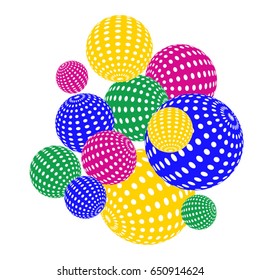 Vector abstract 3d effect background. Bright colorful dotted spheres.