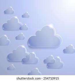 Vector abstract 3D glass graphics. Glass icons clouds
