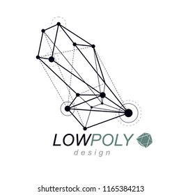 Vector abstract 3d mesh object, technology low poly template . Construction industry logo.
