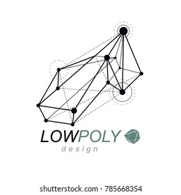 Vector abstract 3d mesh object, technology low poly template . Construction industry logo.