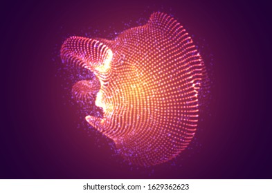 vector abstract 3d object of luminous dots on a colored background