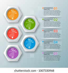vector abstract 3d paper infographic elements.Hexagon infographics.Honeycomb design