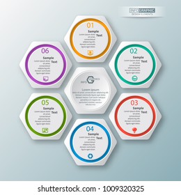 vector abstract 3d paper infographic elements.Hexagon infographics.Honeycomb design