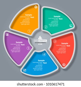 vector abstract 3d paper infographic elements.Five options.Circular infographics
