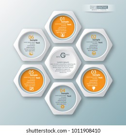 vector abstract 3d paper infographic elements.Hexagon infographics.Honeycomb design
