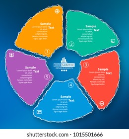vector abstract 3d paper infographic elements.Five options.Circular infographics