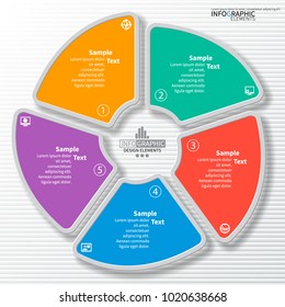 vector abstract 3d paper infographic elements.Five options.Circular infographics