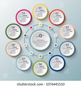 vector abstract 3d paper infographic elements.Circular infographics.10 steps