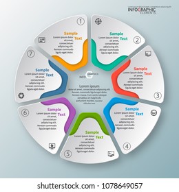 vector abstract 3d paper infographic elements.7 steps.Circular infographics