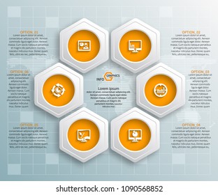 vector abstract 3d paper infographic elements.Hexagon infographics.Honeycomb design