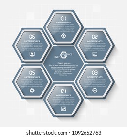 vector abstract 3d paper infographic elements. Hexagon infographics. Honeycomb design