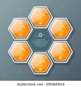 vector abstract 3d paper infographic elements.Hexagon infographics.Honeycomb design