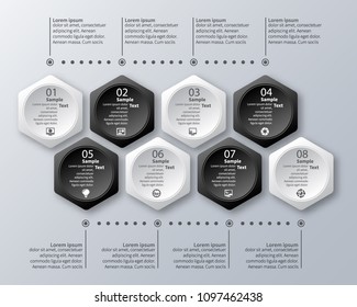 Vector Abstract 3d Paper Infographic Elements.Black And White Style.Hexagon Infographics.Honeycomb Design