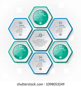 vector abstract 3d paper infographic elements.Hexagon infographics.Blue-green.Honeycomb design
