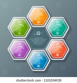 vector abstract 3d paper infographic elements.Hexagon infographics.Honeycomb design
