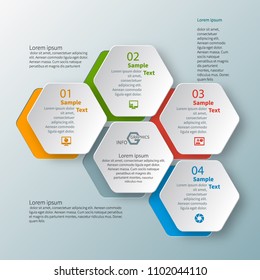 vector abstract 3d paper infographic elements.Hexagon infographics.Honeycomb design