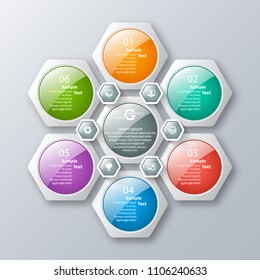 vector abstract 3d paper infographic elements.Hexagon infographics.Honeycomb design