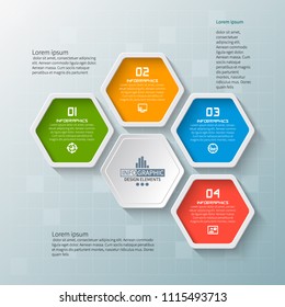 vector abstract 3d paper infographic elements.Hexagon infographics.Honeycomb design