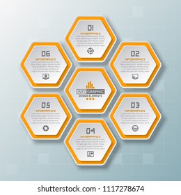 vector abstract 3d paper infographic elements.Hexagon infographics.Honeycomb design