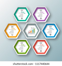 vector abstract 3d paper infographic elements.Hexagon infographics.Honeycomb design