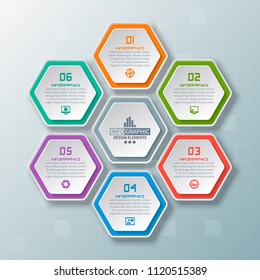 vector abstract 3d paper infographic elements.Hexagon infographics.Honeycomb design