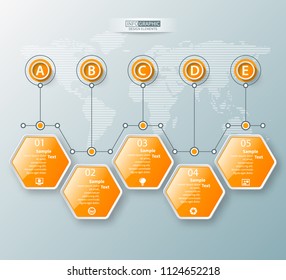 vector abstract 3d paper infographic elements.Hexagon infographics.