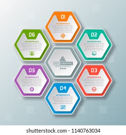 vector abstract 3d paper infographic elements.Hexagon infographics.Honeycomb design