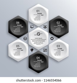 vector abstract 3d paper infographic elements.Hexagon infographics.Honeycomb design