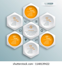 vector abstract 3d paper infographic elements.Hexagon infographics.Honeycomb design