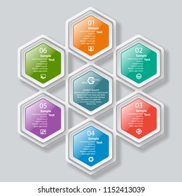 vector abstract 3d paper infographic elements.Hexagon infographics.Honeycomb design
