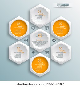 vector abstract 3d paper infographic elements.Hexagon infographics.Honeycomb design