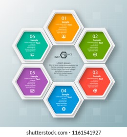 vector abstract 3d paper infographic elements.Hexagon infographics.Honeycomb design