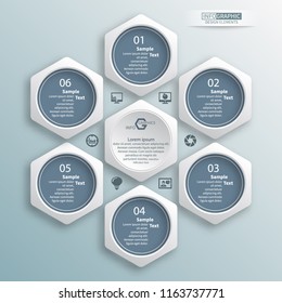 vector abstract 3d paper infographic elements.Hexagon infographics.Honeycomb design