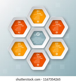 vector abstract 3d paper infographic elements.Hexagon infographics.Honeycomb design
