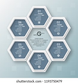 vector abstract 3d paper infographic elements.Hexagon infographics.Honeycomb design