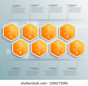 vector abstract 3d paper infographic elements.Hexagon infographics.Honeycomb design