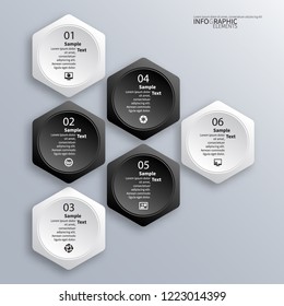 vector abstract 3d paper infographic elements.Hexagon infographics.Honeycomb design