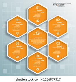 vector abstract 3d paper infographic elements.Hexagon infographics.Honeycomb design