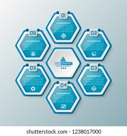 vector abstract 3d paper infographic elements.Hexagon infographics.Honeycomb design