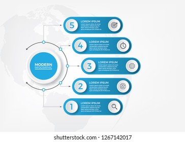 vector abstract 3d paper infographic elements.Business infographics with icons and 5 numbers options or steps. Isolated on white background