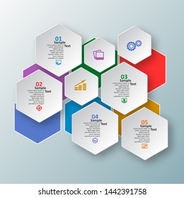 vector abstract 3d paper infographic elements.Hexagon infographics.Honeycomb design
