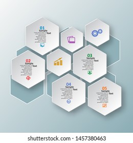 vector abstract 3d paper infographic elements.Hexagon infographics.Honeycomb design