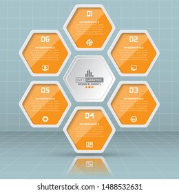 vector abstract 3d paper infographic elements.Hexagon infographics.Honeycomb design