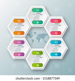 vector abstract 3d paper infographic elements.Hexagon infographics.Honeycomb design
