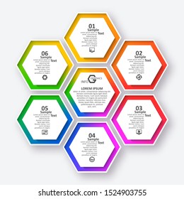 vector abstract 3d paper infographic elements.Hexagon infographics.Honeycomb design