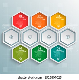 vector abstract 3d paper infographic elements.Hexagon infographics.Honeycomb design