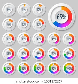 vector abstract 3d paper infographic elements.Business infographics.Pie charts for web design.Progress bar.Element for infographic chart.Rainbow Style